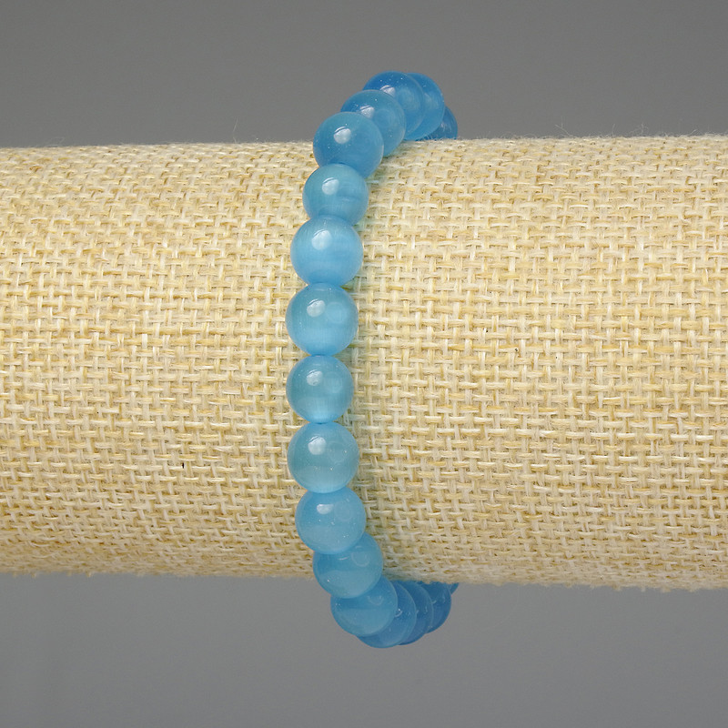 Bracelet Azure Cat's Eye Smooth Bead 8mm+-, length 18mm+- stretch