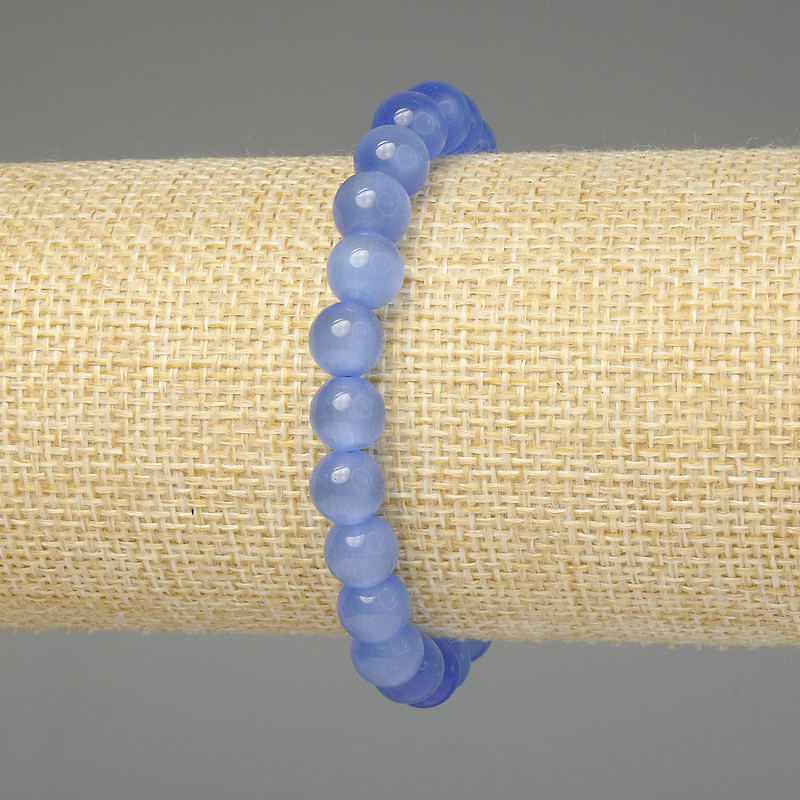 Blue Cat's Eye Bracelet with Smooth Beads 8mm, length 18mm, stretch
