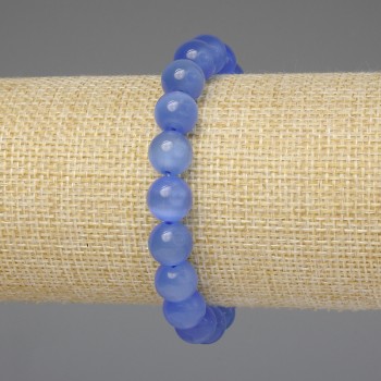 Blue Cat's Eye Bracelet with Smooth Beads 10mm, 18mm Length, Stretch