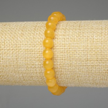 Bracelet with Yellow Cat's Eye, Smooth Beads 8 mm, Length 18 mm, Stretch