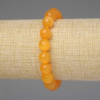 Yellow Cat's Eye Bracelet, Smooth Beads 10mm, Length ~18mm, Elastic