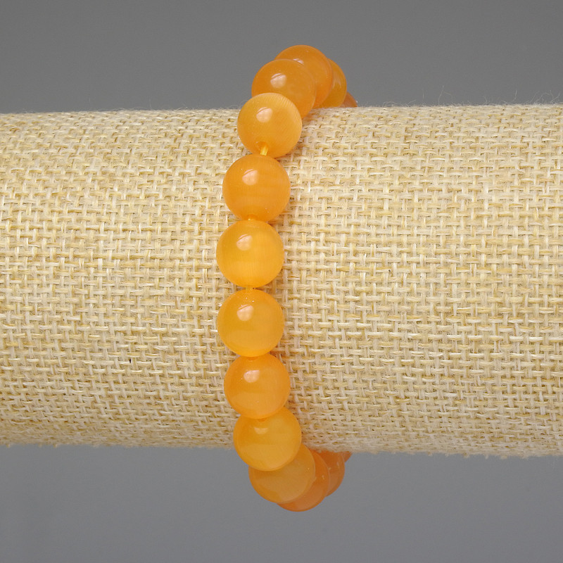 Yellow Cat's Eye Bracelet, Smooth Beads 10mm, Length ~18mm, Elastic