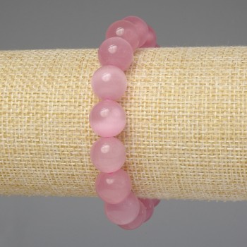 Pink Cat's Eye Bracelet with Smooth Beads, 12 mm, 18 cm length, Stretch
