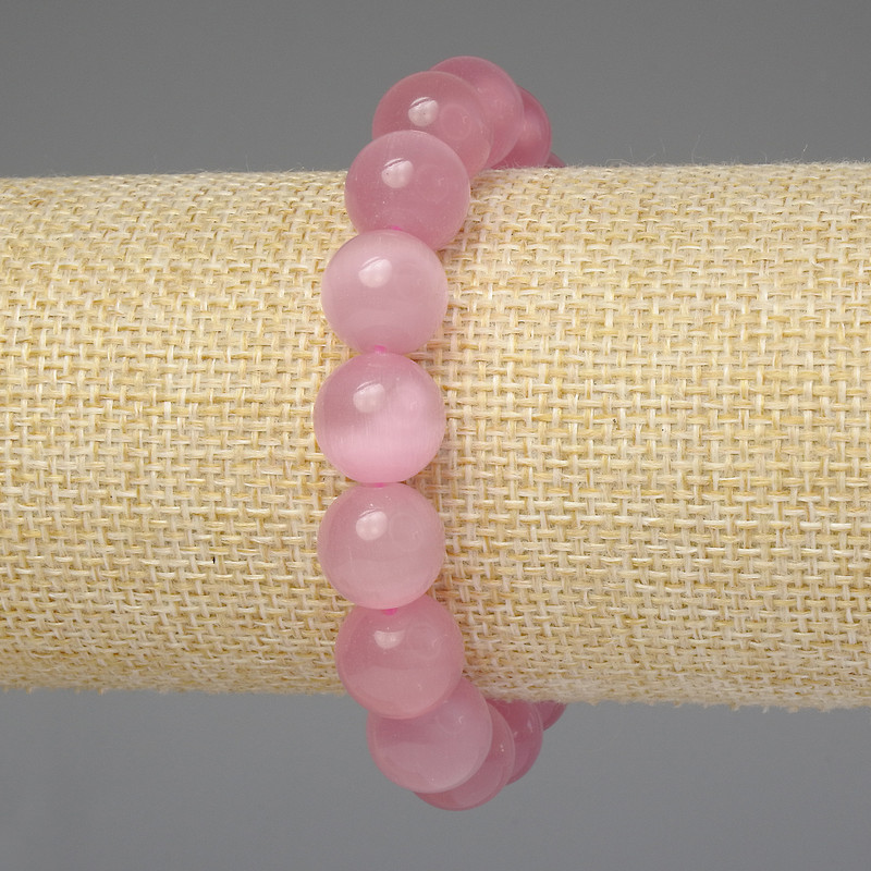 Pink Cat's Eye Bracelet with Smooth Beads, 12 mm, 18 cm length, Stretch