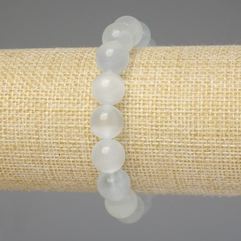 Gray Cat's Eye Bracelet with Smooth Beads 11 mm, Length 18 mm, Elastic