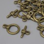 Toggle clasp hardware, bronze with matte finish, circle 15x3mm +/-, pin diameter 9.5mm +/-, hole diameter 7mm +/-, bronze color with matte finish, 15 pcs