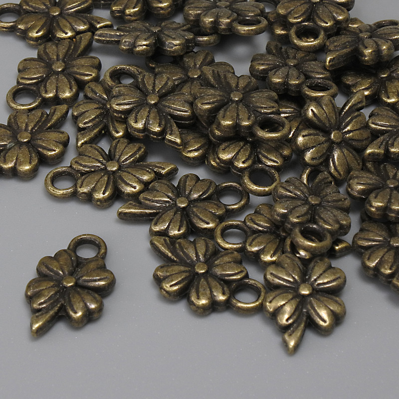 Pendant Shamrock, bronze metal color, diameter 13x8 mm, bail hole 2.2 mm, packaging 30 pcs