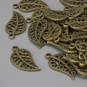 Leaf Pendant, bronze metal color, diameter 18×10 mm, ear hole 1.5 mm, packaging 27 pcs