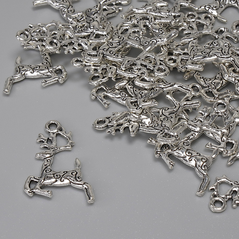 Pendant 'Deer' Silver-tone Metal, diameter 22x13 mm, bail hole 1.6 mm, packaging 25 pcs