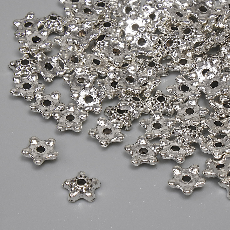 Bead cap findings, silver-tone, diameter 5×1.5 mm, hole diameter 1.2 mm, packaging 91 pcs ±