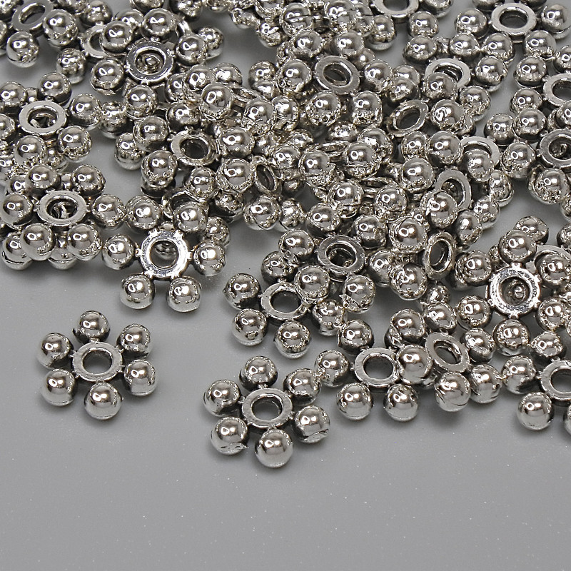 Bead insert, silver metal color, 7x2 mm, hole diameter ~1.5 mm, packaging 44 pcs
