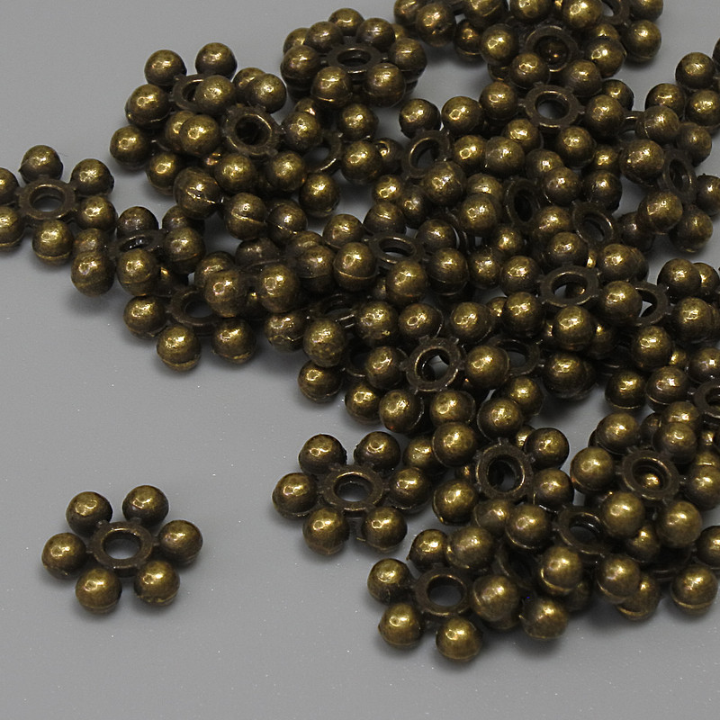 Bronze-colored bead insert findings, 7×2 mm diameter, hole diameter 1.6 mm, packaging 45 pcs. +