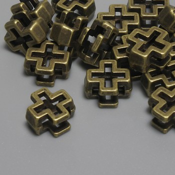 Bronze Cross Bead-Inset Hardware, 10x10x5 mm, 5 mm ± hole, diameter 7x2, 7 mm ±, packaging 15 pcs +