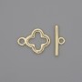 Toggle clasp hardware, Clover-shaped, 17x2 mm +/-, 14 mm diameter +/-, hole diameter 10 mm +/-, gold-tone metal