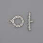 Toggle clasp hardware, 21x3 mm, 5 mm +/- circle, 13 mm diameter +/-, hole diameter 8 mm +/-, silver-tone metal