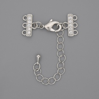 Three-strand bracelet and bead clasp, silver-colored metal, diameter 7x12 mm ±, length 3 cm ±