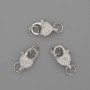 Carabiner clasp fittings 15x10mm +/- white rhinestones silvery metal