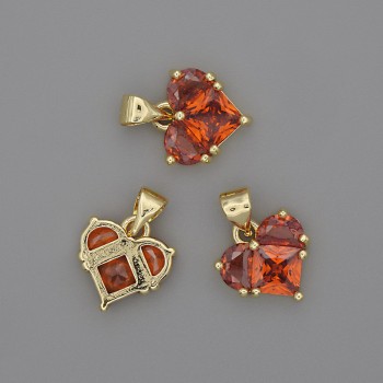 Heart Pendant with red crystals 12x12 mm, length 17 mm, golden metal
