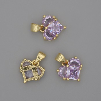 Heart Pendant with Light Violet Crystals 12x12mm ±, length 17mm ±, gold-tone metal
