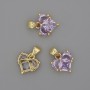 Heart Pendant with Light Violet Crystals 12x12mm ±, length 17mm ±, gold-tone metal