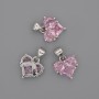 Heart Pendant with Pink Crystals, 12x12 mm, 17 mm length, silver-tone metal
