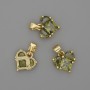 Heart Pendant with Green Crystals 12x12 mm, 17 mm length, gold-toned metal