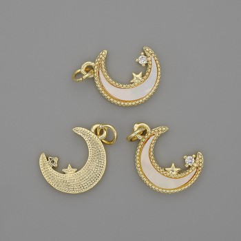 Pendant Pearl Moon 15x13 mm ±, white rhinestone, length 20 mm ±, gold-tone metal