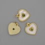 Pendant Mother-of-Pearl Heart 15x15 mm ± green crystal, length 18 mm ± gold-tone metal