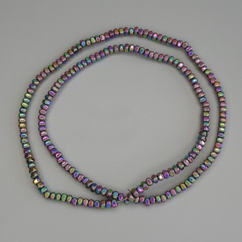 Rainbow hematite beads, square rondelle, 3×2 mm, on thread, length 40 cm