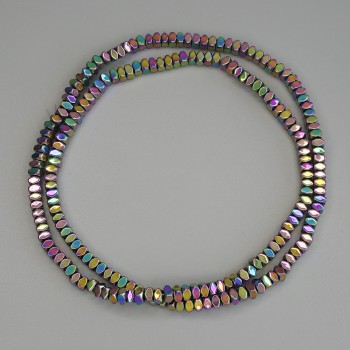 Rainbow-Colored Hematite Beads, Faceted Square Rondelle, 3x2 mm +/- on Beading Thread, Length 40 cm+