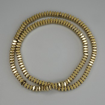 Gold-Colored Hematite Beads, Faceted Square Rondelle 4x2 mm, on Beading Thread, Length 40 cm+