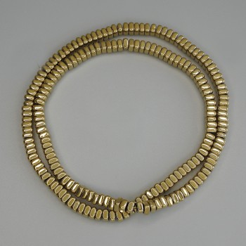 Hematite beads, gold color, square rondelle 4x2mm on beading thread, length 40 cm+