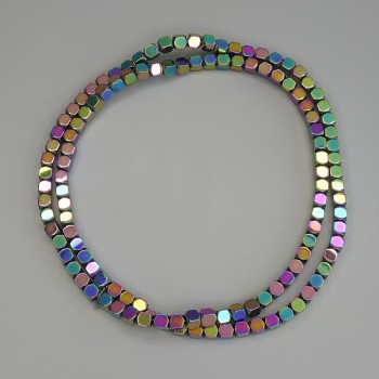Rainbow hematite beads, cube 3x3 mm, on beading thread, length 40 cm+