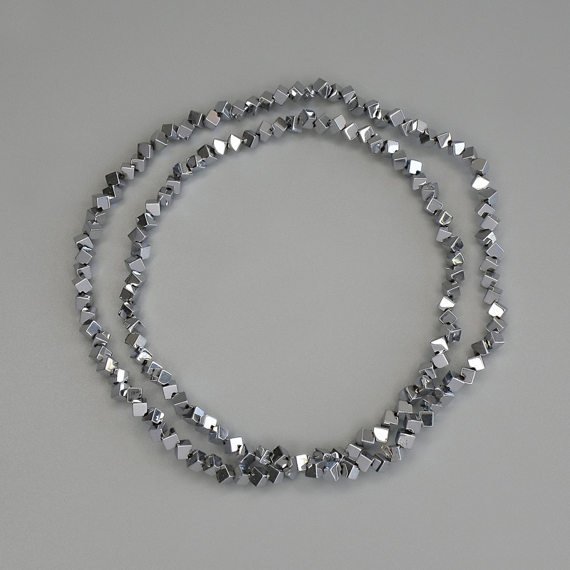 Hematite Beads, Silver Color, 2x2 mm Cube with Through Hole for Thread, 38 cm Length