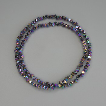 Rainbow hematite beads, cube-shaped 2x2 mm, with through hole, on a beading thread, length 38 cm+