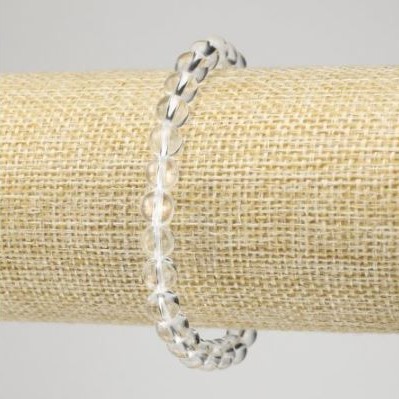 Mountain Crystal Bracelet, smooth beads, diameter 6.5 mm, length 18 cm, stretch