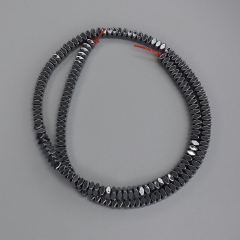 Hematite beads, faceted square rondelles, 4x2 mm, on beading thread, length 40 cm+