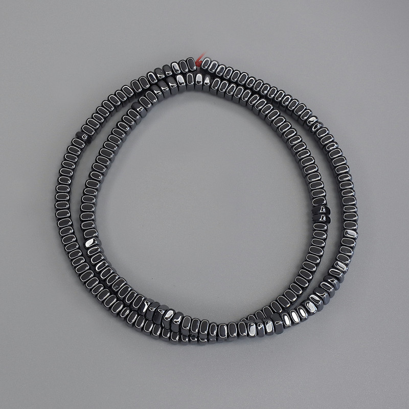 Hematite Beads, Square Rondel 4x2 mm ± on Thread, Length 40 cm+