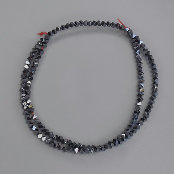 Hematite cube beads with a through hole 2x2 mm on thread, length 42 cm+