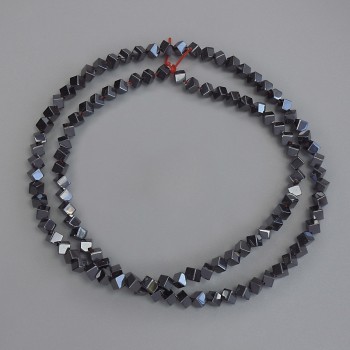 Hematite cube beads with transverse hole 3x3mm ± on beading thread, length about 40 cm+