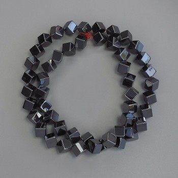 Hematite cube beads with through hole 5.5x5.5 mm on a beading thread, length 40 cm+