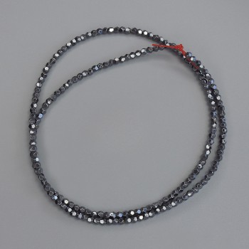 Hematite Beads, Faceted, 2x2 mm Diameter, on Beading Thread, Length 42 cm+