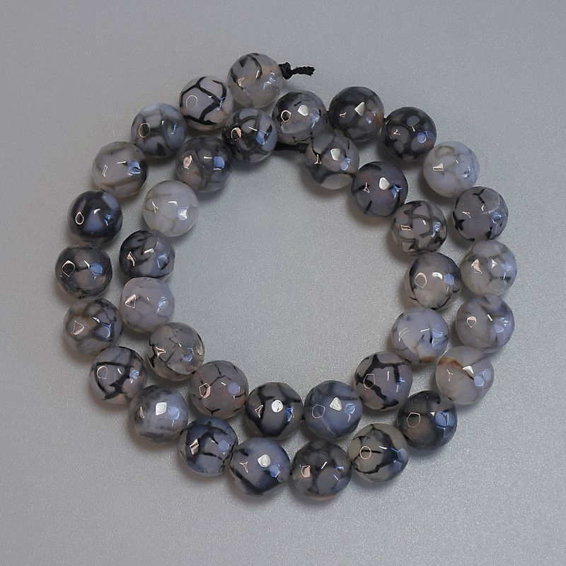 Dragon Vein Agate Beads, Faceted Ball, 10mm Diameter, 37cm Length ± on Thread