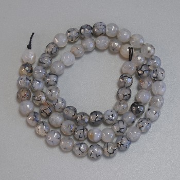Agate 'Dragon's Veins' Beads, faceted round bead, 6 mm diameter, 37 cm length +/- on thread