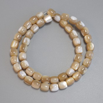 Beige mother-of-pearl beads, barrel-shaped, 8x7.5 mm, length 40 cm on a thread