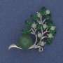 Twig Brooch with Nephrite Bead and Green Crystals, Silver Metal 48x28mm