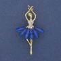 Brooch Pendant 'Ballerina' with White Crystals, Gold-Tone Metal, 50x28 mm