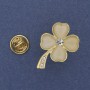 Brooch Four-Leaf Clover Cat's Eye with Crystals, Gold-Toned Metal, 19x30mm+