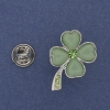 Shamrock Brooch with Green Cat's Eye, Crystals, Silver Metal 19×30mm+