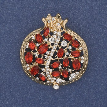 Brooch-pendant 'Garnet' with white and red crystals, gold-tone metal 38x33 mm+